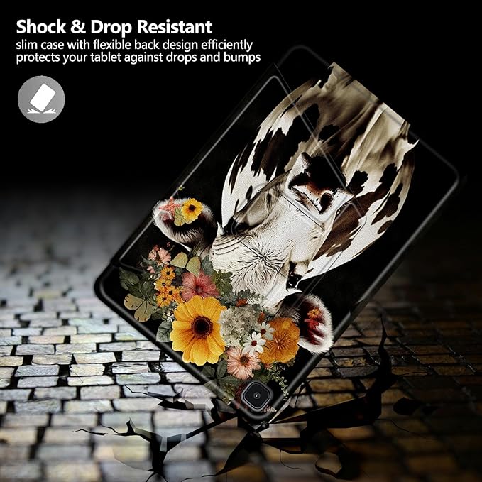Cow Flower Pattern Case for Samsung Galaxy Tab S6 Lite 10.4 inch 2024/2022 (SM-P613/P619)/2020 (SM-P610/P615)BFDHGQZC 360 Degree Rotating Stand Protective Cover with Auto Sleep/Wake