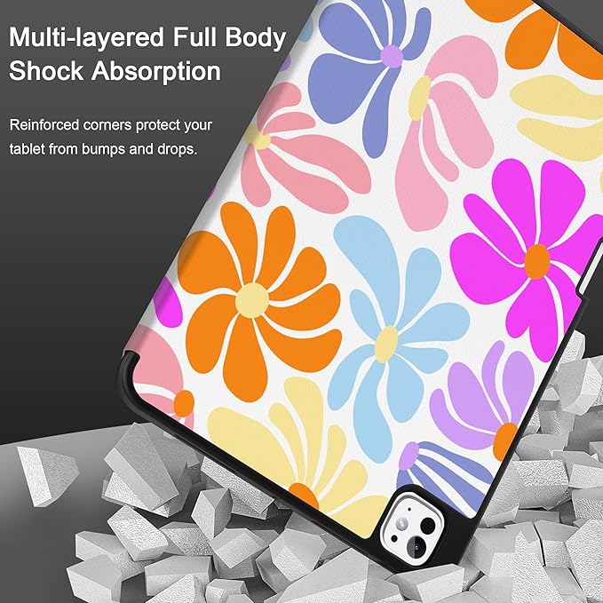 DONGKE Case for iPad Pro 13 inch (M5 2025 / M4 2024) – [Built-in Pencil Holder] Ultra Slim PU Leather Trifold Stand Cover with Soft TPU Back Auto Wake/Sleep - Retro Flowers