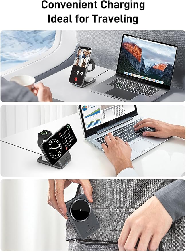 Wireless Charger for iPhone 3 in 1 Mag-Safe Charger for iPhone 17/16/15 Series Airpods Pro 2 iWatch Series 10/9/8/7 Foldable Charging Station for Apple Multiple Devices