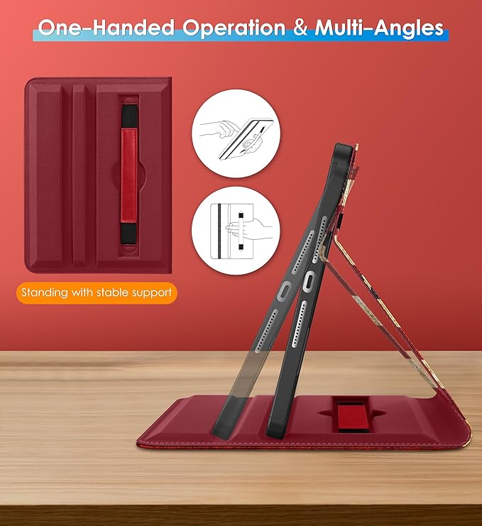 DTTO Rotating Case for iPad 9th/8th/7th Generation 10.2 Inch 2021/2020/2019 360 Degree Swiveling Premium Leather Folio Stand Cover with Pencil Holder - Auto Wake/Sleep and Hand Strap US Flag