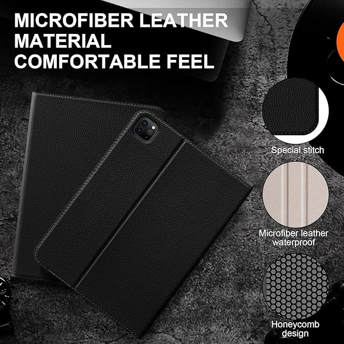 Premium Microfiber Leather Case for iPad Pro 11 Inch (M4/M5) 2024/2025Auto Wake/Sleep Multiple Viewing Angles Shockproof Protective Stand CaseBlack