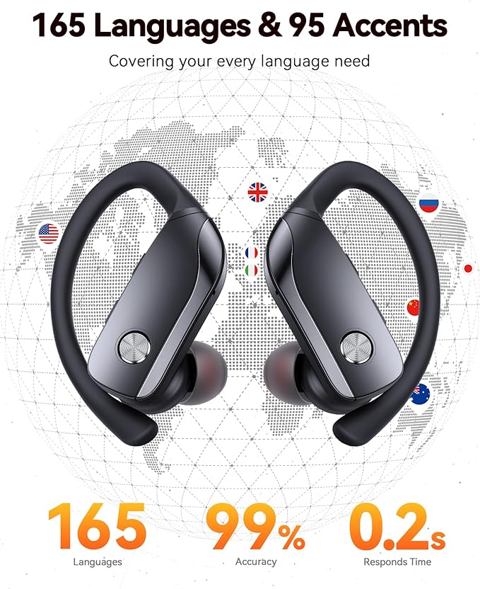 bmani Ear Buds Wireless Earbuds Bluetooth Headphones with 80H Playtime LED Display Case Over-Ear Hook with Mic Stereo Sound Easy Button Controls Sports Earphones for Running Workout Gym Black