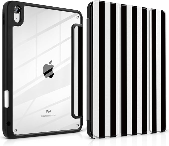 DONGKE Case for iPad (A16) 11th Generation 11 inch 2025 &amp iPad 10th Gen 10.9 inch 2022 [Built-in Pencil Holder] Clear Acrylic Back Trifold Stand Smart Cover Auto Sleep/Wake Black Stripes