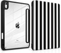 DONGKE Case for iPad (A16) 11th Generation 11 inch 2025 &amp iPad 10th Gen 10.9 inch 2022 [Built-in Pencil Holder] Clear Acrylic Back Trifold Stand Smart Cover Auto Sleep/Wake Black Stripes