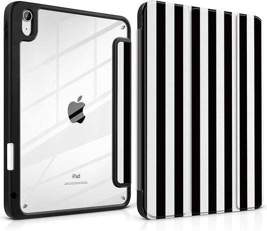 DONGKE Case for iPad (A16) 11th Generation 11 inch 2025 &amp iPad 10th Gen 10.9 inch 2022 [Built-in Pencil Holder] Clear Acrylic Back Trifold Stand Smart Cover Auto Sleep/Wake Black Stripes