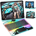 KITONE Transparent Case with Wireless Keyboard for iPad 10.2-in (7th 8th and 9th Gen) 7 Colors Backlight Trackpad 360°Rotating Stand Tech Style