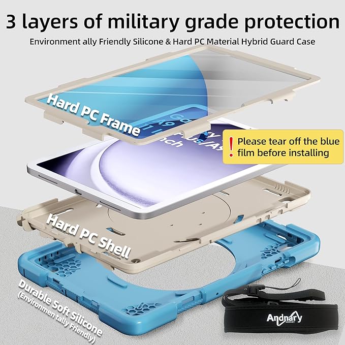 Case for Samsung Galaxy Tab A9+/A9 Plus Case 11 Inch with Screen Protector/360° Rotating Stand/Pen Holder/Shoulder Strap Shockproof Cover for Tablet A9+ 5g (Blue)