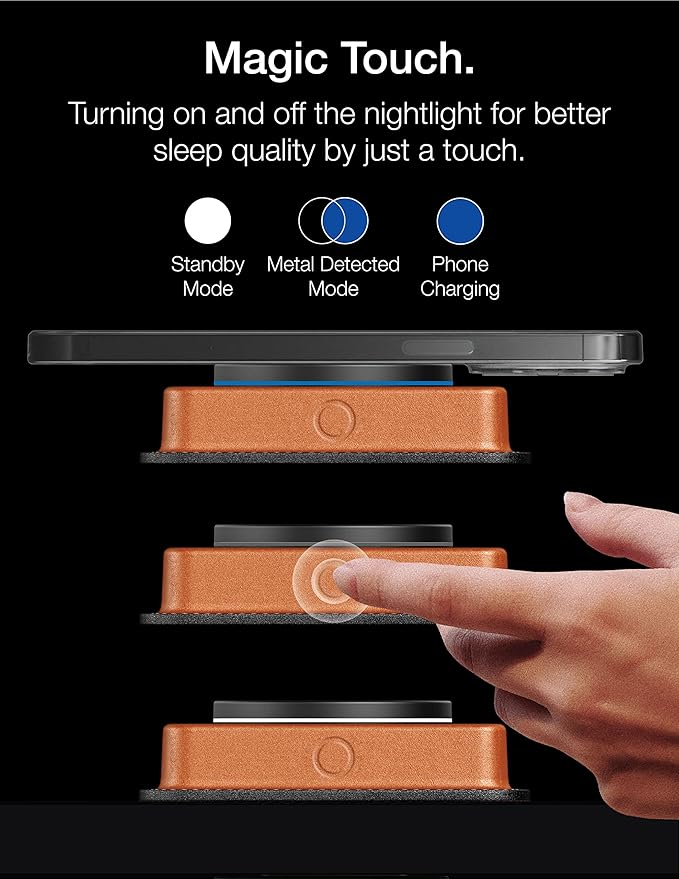 VogDUO 3 in 1 Wireless Magnetic Charging Stand - 15W Charger Dock Station with Genuine Leather 6ft Extension Cables Switchable Nightlight for iPhone AirPods Apple Watch (Tan)
