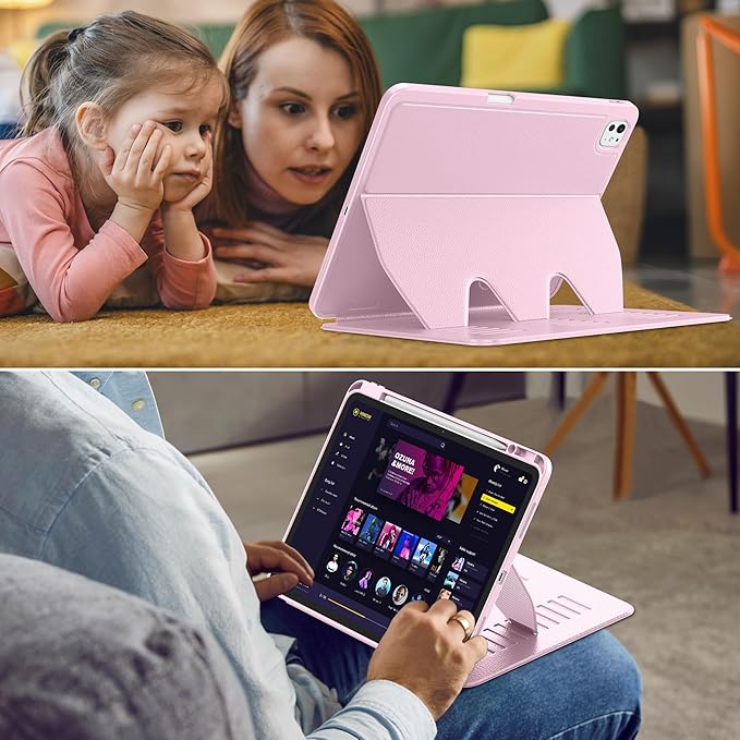 VIKESI Case for iPad iPad Pro 13-inch M5 or M4 Released in 2025 or 2024Multiple Angles Magnetic Stand CoverShockproof Soft BackPencil Holderand Auto Sleep/WakePink