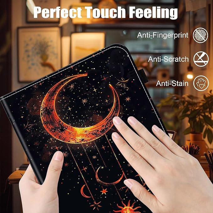 Case for Samsung Galaxy Tab S9 FE 5G 10.9 Inch/Galaxy Tab S9 11 Inch 2023Card Slot PU Leather TPU Case Pen Holder Auto Wake SleepMoon Sun