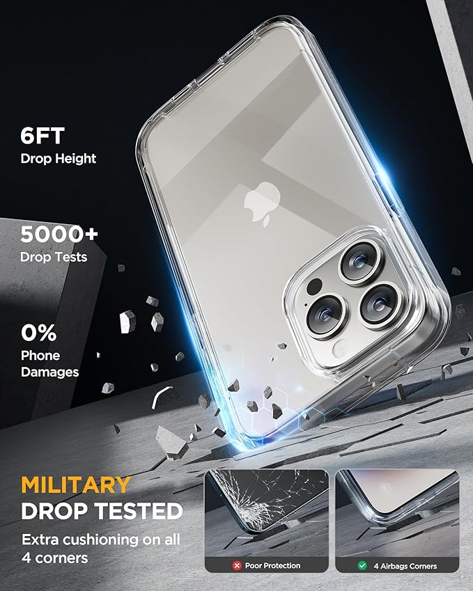Miracase for iPhone 15 Pro Case Full-Body Clear Bumper Phone case with Built-in Glass Screen Protector&amp Camera Protector Military Drop Proof 15 Pro Case Cover 6.1 inchClear