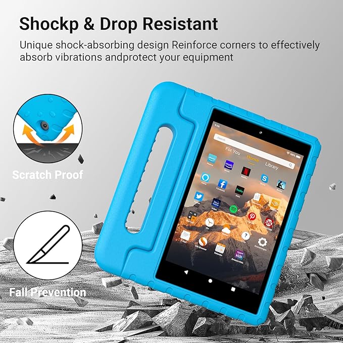 for Amazon Fire hd 10 Tablet case Kids 5th/7th/9th Generation 2015/2017/2019 Released Shockproof Lightweight Protective Cover with Portable Handle Stand for Boys Girls Blue