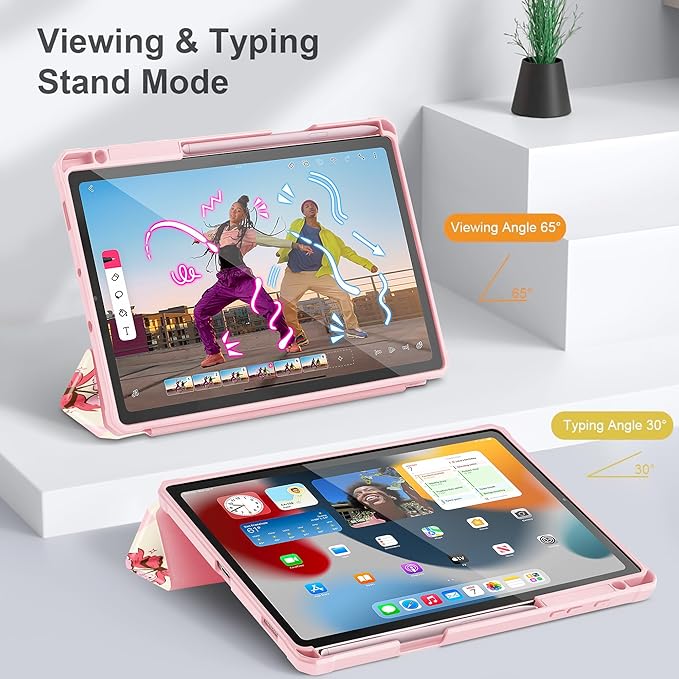 Mektron Case for Samsung Galaxy Tab S6 Lite 10.4 Inch 2024/2022/2020 with S Pen Holder Multi-Angle Viewing with Shockproof Cover Clear Shell + Trifold Stand + Auto Wake/Sleep Cherry with Bows
