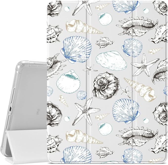 Cute Coastal Ocean Sea Case for iPad Pro 11 (M4) 2024 5th Gen Conch Sea Shell CasePencil Holder &amp Clear Soft TPU Back &amp Trifold Stand Cover for Women