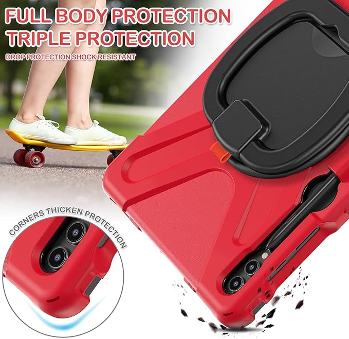 BATYUE Case for Samsung Galaxy Tab S10+ Plus /S9 FE+ Plus /S9+ Plus /S8+ Plus /S7+ Plus /S7 FE 5G 12.4 inch Shockproof Protective Tablet Case with Shoulder Strap Kickstand Red