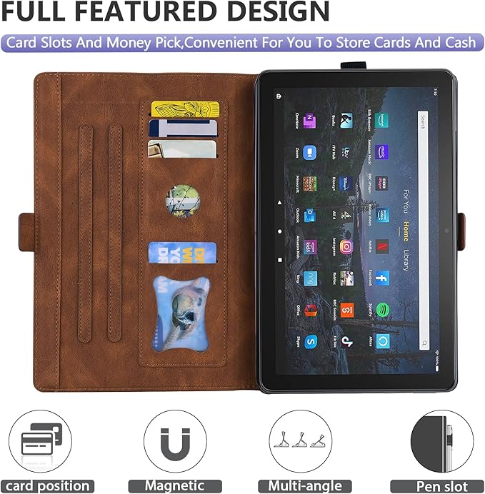 Dteck Case for All-New Amazon Fire HD 10 Tablet 13th Generation 2023 10.1 HD 10 &amp 10 Plus Tablet 11th Generation 2021 CoverMulti-Angle Stand Slim Folio Shockproof Protective Wallet Case Brown