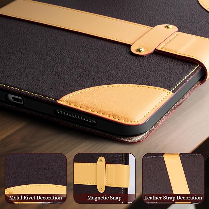 Case for iPad A16 11th Gen 11 InchiPad 10th Gen. 10.9 InchLeather Folio Cover with Auto Wake/Sleep Adjustable StandMagnetic Buckle Closure Protection Case-Single Strap Dark Brown