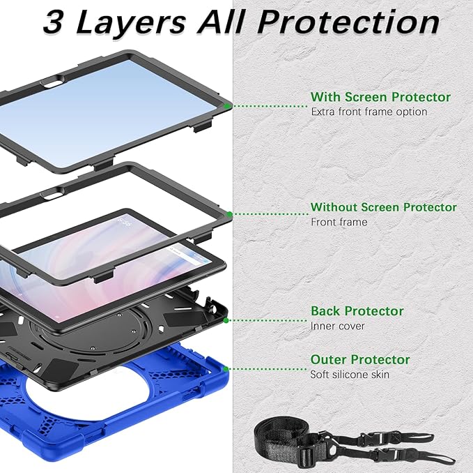 Weuiean Case for 10/10 Plus 13th Generation 10.1 2023 Military-Grade Heavy-Duty Shockproof Cover with 360° Rotating Stand Built-in Pencil Holder &amp Adjustable Hand/Shoulder Strap - Blue