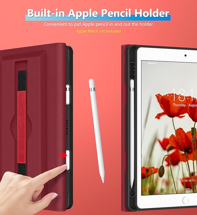 DTTO Rotating Case for iPad 9th/8th/7th Generation 10.2 Inch 2021/2020/2019 360 Degree Swiveling Premium Leather Folio Stand Cover with Pencil Holder - Auto Wake/Sleep and Hand Strap US Flag