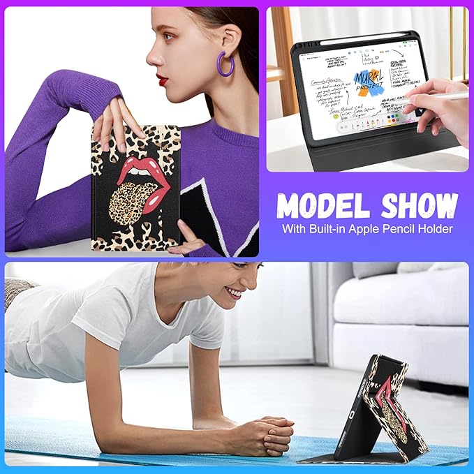 for iPad 10th Generation Case 10.9 Inch for iPad 11th(A16) 2025 Girls Cute Women Folio Cover with Pencil Holder Leopard Print Cheetah Design Funny Teens Unique Tablet Cases for Apple 10/11