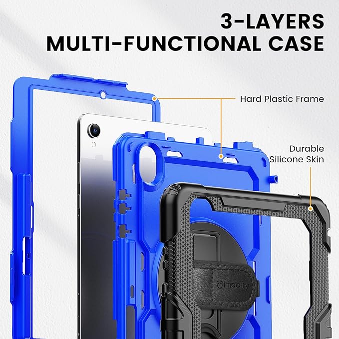 Timecity Case for Samsung Galaxy Tab S11 11-Inch 2025 Model (SM-X730/X736B/X738) Heavy Duty Protective Cover with Screen Protector Rotating Stand Shoulder Strap &amp S Pen Holder Dark Blue