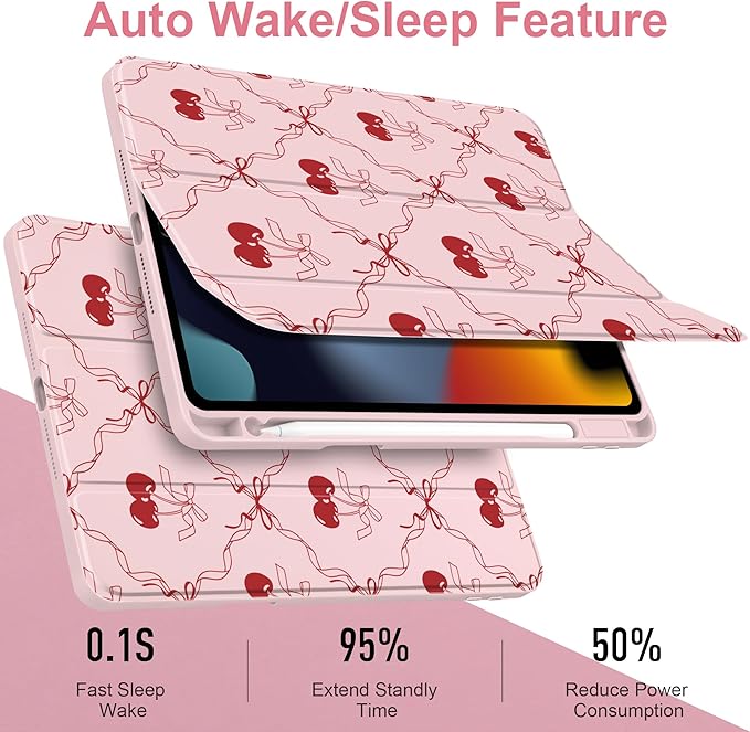 DONGKE for iPad 9th/8th/7th Generation Case 10.2 Inch (2021/2020/2019) [Auto Sleep/Wake &amp Pencil Holder] Clear Acrylic Back Trifold Stand Cover Ribbon Swirl