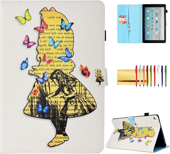 All-New Fire HD 10 Case Slim Folio Stand Magnetic Smart Cover with Card Slots &amp Pen Holder Compatible with 10.1 Fire HD 10 Tablet 5th/7th/9th Generation Auto Wake/Sleep Butterfly Girl