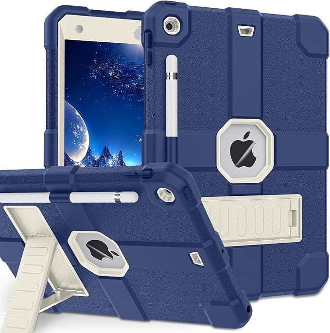 Case for iPad 9th/8th/7th Generation 2021/2020/2019(10.2 inch) Heavy Duty Shockproof Rugged Protective 10.2 Cover with Built-in Stand for iPad 9 8 7 Gen(White+Mist Blue)