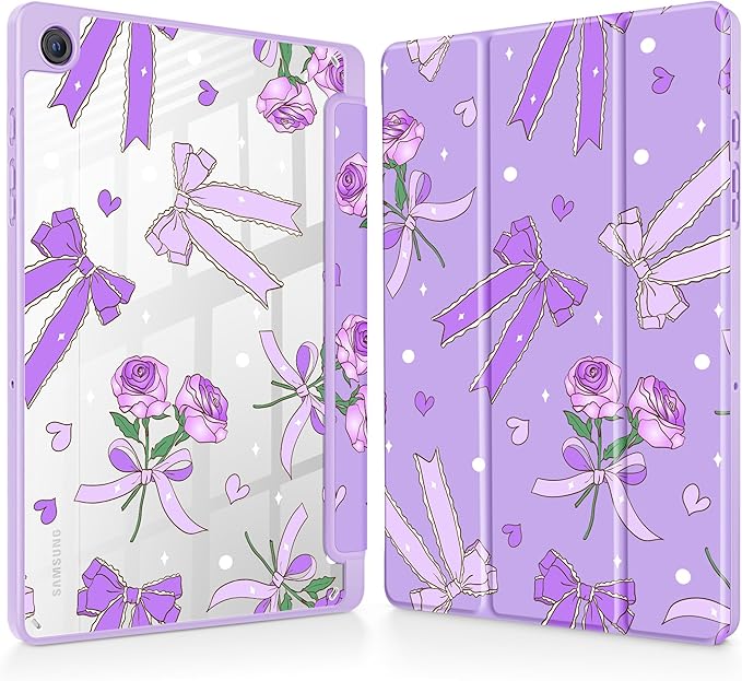 Tuiklol for Samsung Galaxy Tab A9+ Tablet 11” / A9+ Plus 2024 2023Buit-in S-Pen Holder with Clear Protective Cover Transparent Back Shell Auto Wake/Sleep Samsung Tab A9 Plus CoverBow &amp Rose Purp