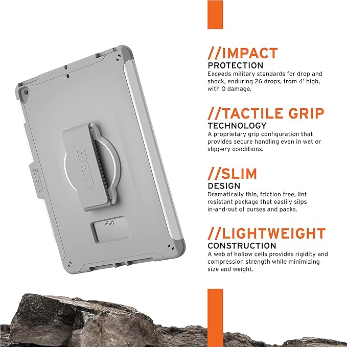 URBAN ARMOR GEAR UAG Designed for iPad 10.2 Case 9th/8th Gen 2020-2021 w/Hand Strap Scout White/Grey Rugged MIL-STD Protective Cover w/Apple Pencil Holder Compatible w/Smart Cover/Keyboard