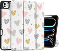 DONGKE Case for iPad Pro 13 inch (M5 2025 / M4 2024) – [Built-in Pencil Holder] Ultra Slim PU Leather Trifold Stand Cover with Soft TPU Back Auto Wake/Sleep - Cute Hearts