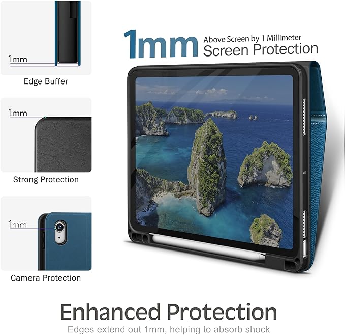 KingBlanc for iPad Air 13-inch Case (M4 2026/M3 2025/M2 2024) with Pencil Holder PU Leather Durable Protective Stand Cover Auto Wake/Sleep Multi-Angle for Viewing/Typing Magnetic Clasp Blue