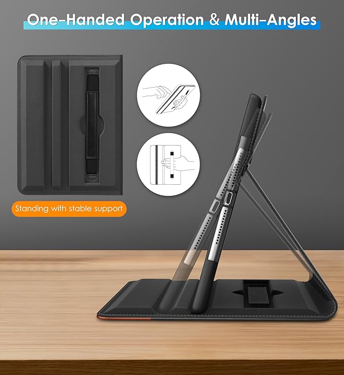 DTTO Rotating Case for iPad 6th / 5th Generation 9.7 Inch 2018/2017 iPad Air 2 / Air 1 Case 360 Degree Swiveling Premium Leather Folio Stand Cover with Pencil Holder - Auto Wake/Sleep Black Brown