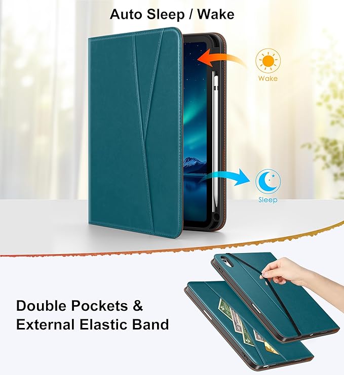 DTTO for iPad A16 Case iPad 11th / 10th Generation Case (2025/2022) 360 Degree Rotating Premium Leather Folio Stand Cover with Pencil Holder Light Blue