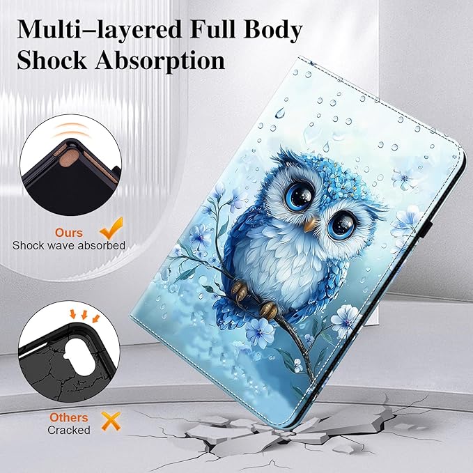 Case for iPad Pro 13 Inch (M5/M4) 2025/2024 Auto Wake/Sleep with Pencil Holder Multiangle Stand Wallet Design CoverRainy Owl