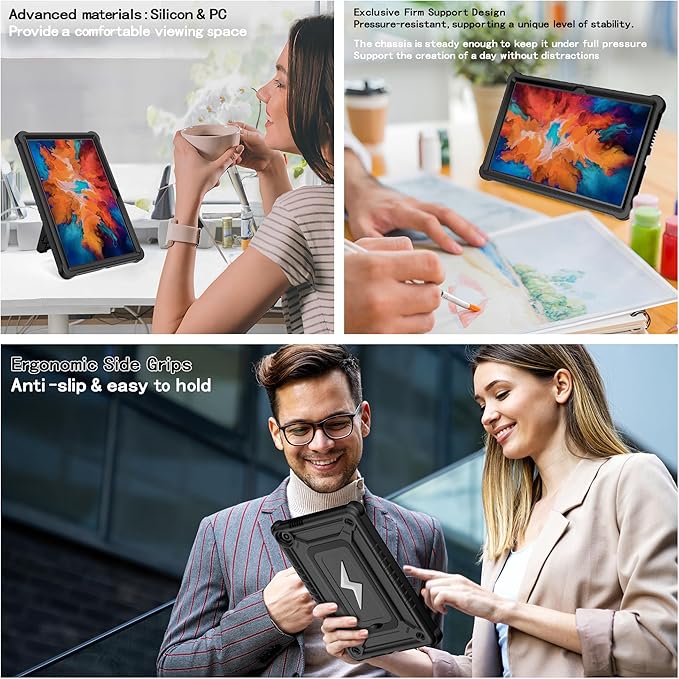 Case for Lenovo Tab 10.1 inch 2025 Released (TB311FU) - Hybrid Protective Case Cover with Kickstand Lightning Design (Black/Black)