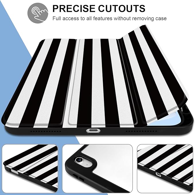 DONGKE Case for iPad (A16) 11th Generation 11 inch 2025 &amp iPad 10th Gen 10.9 inch 2022 [Built-in Pencil Holder] Clear Acrylic Back Trifold Stand Smart Cover Auto Sleep/Wake Black Stripes