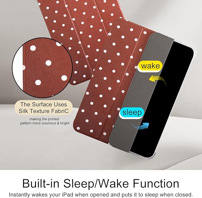 case for ipad 11th Generation11 Inch 2025 (A16 Chip) &amp 10th Gen 10.9 Inch 2022 - Slim Scratch-Resistant Hard PC Translucent Back Shell Smart Cover Wake/Sleep FunctionBrown White Polka dot