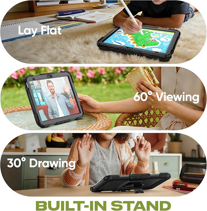 HXCASEAC Kids Case for iPad 9th/8th/7th Generation Full Body Protective Design | Foldable Stand | Screen Protector | Pencil Holder Durable for iPad 9th Gen / 8th Gen 10.2 inch Black