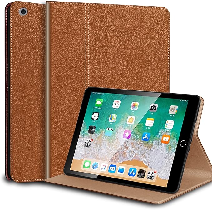 for Ipad Case 10.2-inch 9th/8th/7th Gen 2021/2020/2019 Genuine Leather Cover Protective ShellAuto Wake/Sleep.Yellow Brown