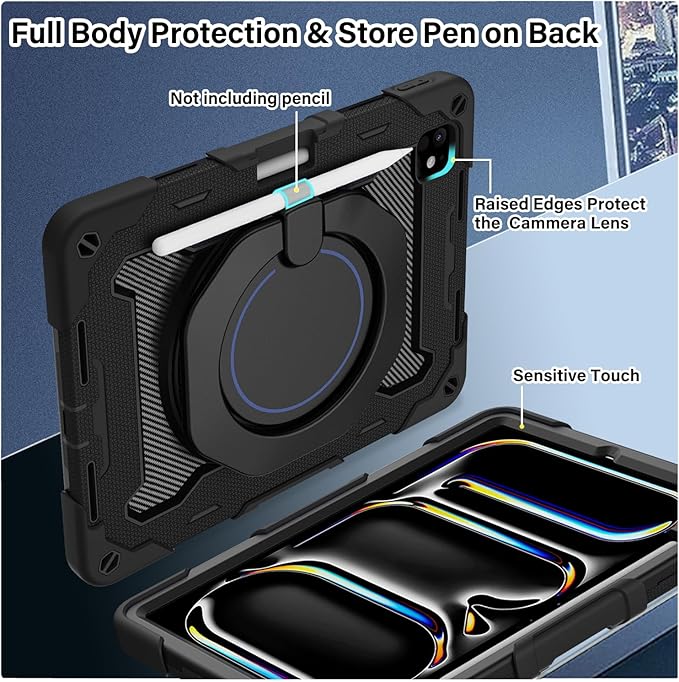 ROISKIN for iPad Pro 11 inch Case (M5/M4 (2025/2024)) Pro 11'' 6th/5th Gen -with HD Screen Protector 360 Kickstand/Handle Shoulder Strap Pen Holder Heavy Duty Military Grade - Kids Friendly