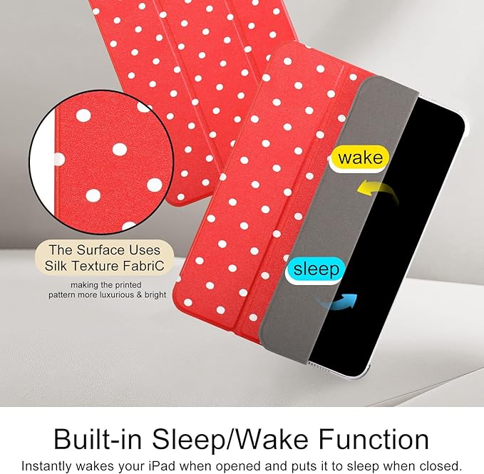 case for ipad 11th Generation11 Inch 2025 (A16 Chip) &amp 10th Gen 10.9 Inch 2022 - Slim Scratch-Resistant Hard PC Translucent Back Shell Smart Cover Wake/Sleep Functionred White Polka dot
