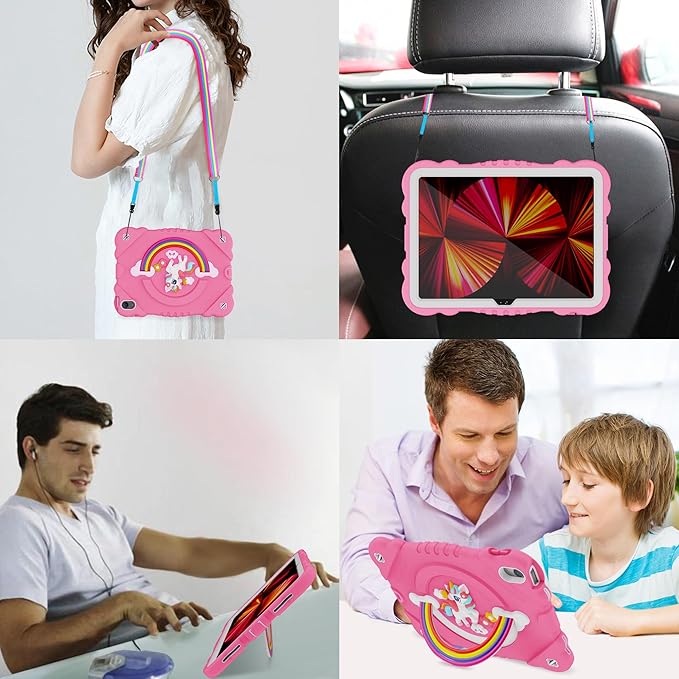 XZC Case for iPad (A16) 11th Generation 11 Inch 2025/ iPad 10th Generation 10.9 Inch 2022 Unicorn Heavy Duty Shockproof Rugged Cover with Built-in Stand/Strap (Hot Pink)