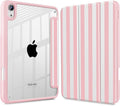 May Chen Slim Case for iPad mini 7 (A17 Pro 7th Generation) 2024 / iPad mini 6 (6th Gen) 8.3 Inch [Built-in Pencil Holder] Shockproof Cover Clear Clear Back Shell Auto Wake/Sleep Pink Stripes