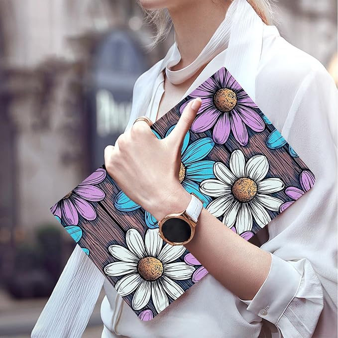 Purple Blue White Daisy on Wood