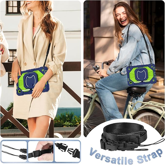 for T-Mobile Revvl Tab 2 Case 10.1 Inch 2025 Shockproof Cover for Revvl Tab 2 5G Tablet Case Kids with 360° Rotating Handle Stand Pen Holder Shoulder Strap Navy Green