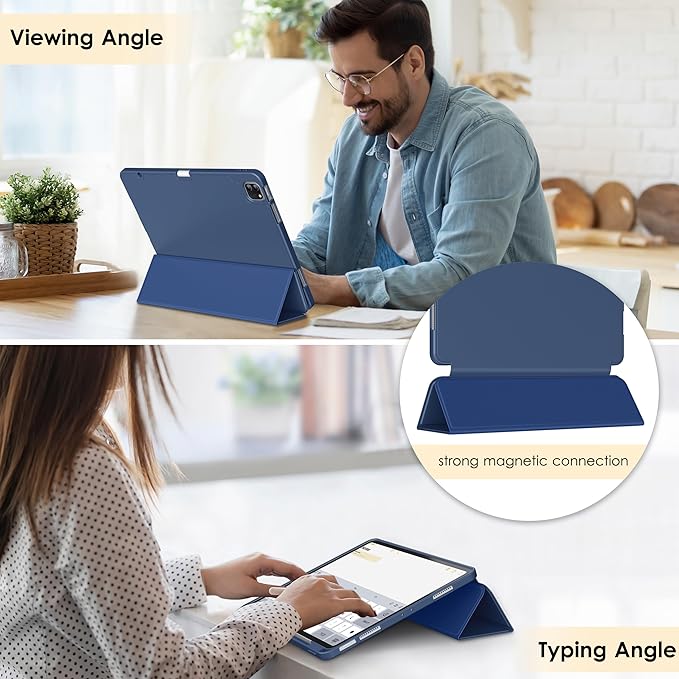 DTTO for iPad Air 13 Inch Case M4/M3/M2 2026/2025/2024 iPad Pro 12.9 Inch Case (6th/5th/4th/3rd Gen) Smart Slim Trifold Stand Soft Cover with Pencil Holder Navy Blue