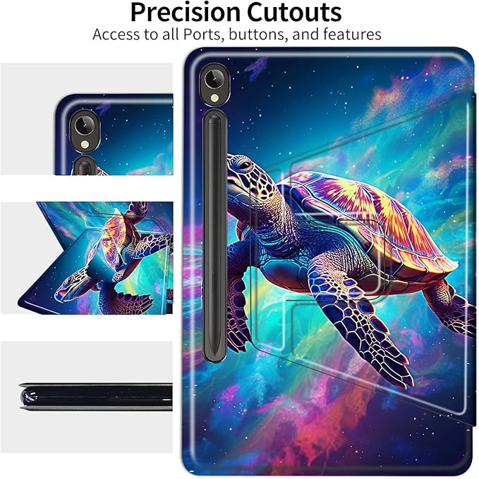 Case for Samsung Galaxy Tab S10 FE 10.9 2025/S9 FE 10.9 Inch/S9 11 Inch 2023 with S Pen Holder360 Degree Rotating Stand PU Leather Cover with Auto Wake/SleepArt Turtle