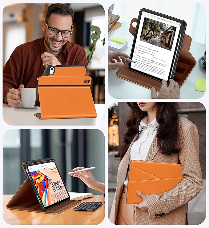 DTTO for iPad A16 Case iPad 11th / 10th Generation Case (2025/2022) 360 Degree Rotating Premium Leather Folio Stand Cover with Pencil Holder New Orange