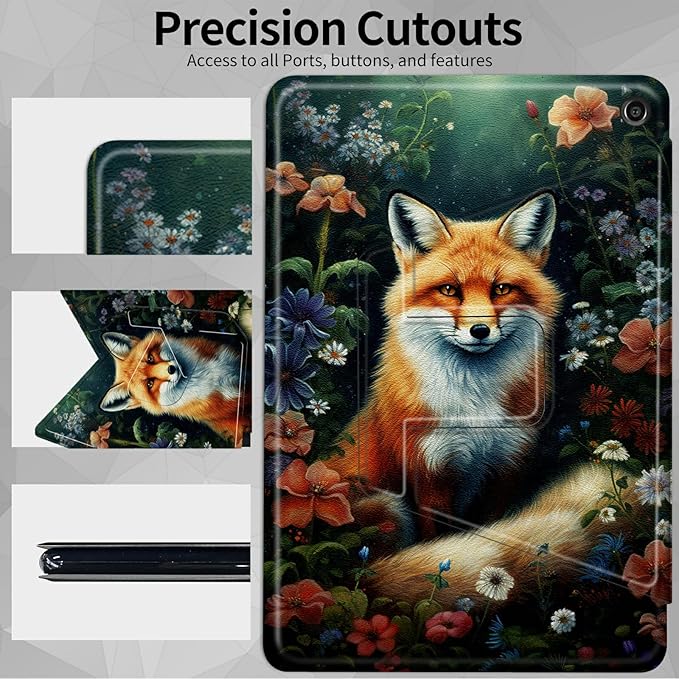 Case for Amazon Fire HD 10 Tablet (5th/7th/9th Generation2015/2017/2019 Release)360 Degree Rotating Swivel Stand Protective Cover for Fire HD 10 TabletFox in Flowers